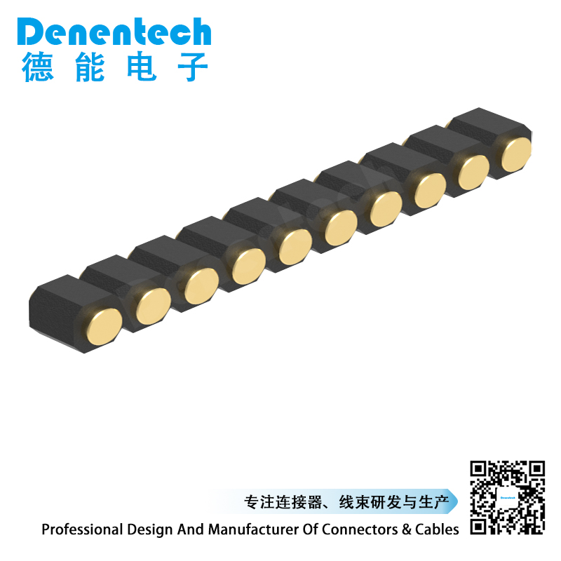 Denentech 2.54MM pogo pin H2.5MM single row female straight SMT custom Spring Load Brass Pogo Pin Connector